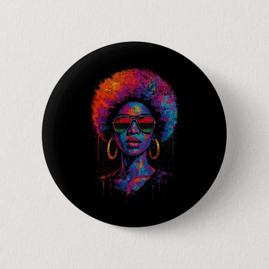 Farbige Kunst Schwarze Königin Afro Melanin Tröpfe Button (Vorderseite)