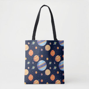 Farbige künstlerische Darstellung von Planeten und Tasche