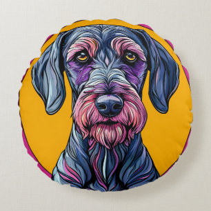 Farbige künstlerische Illustration eines Hundes ge Rundes Kissen