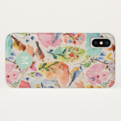 Farbige Künstlerische Vögel und Blume Aquarell Case-Mate iPhone Hülle (Rückseite (Horizontal))