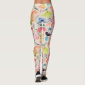 Farbige Künstlerische Vögel und Blume Aquarell Leggings (Rückseite)