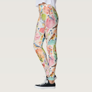 Farbige Künstlerische Vögel und Blume Aquarell Leggings
