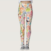 Farbige Künstlerische Vögel und Blume Aquarell Leggings (Vorderseite)