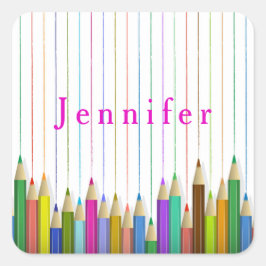 Farbige Kunststifte mit individuellem Aufkleber zu