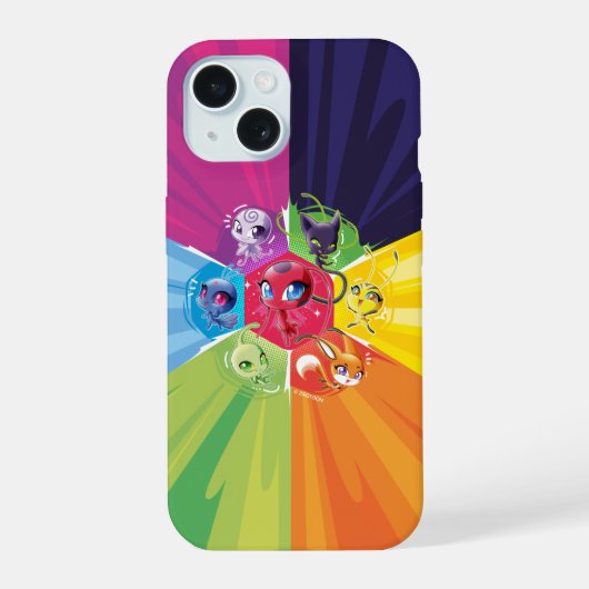 Farbige Kwamis iPhone 15 Hülle (Rückseite)