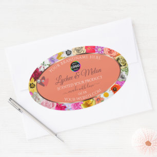 Farbige Labels für Blumenlachs mit dem Logo "Herz" Ovaler Aufkleber