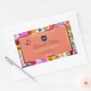 Farbige Labels für Blumenlachs mit dem Logo "Herz" Rechteckiger Aufkleber