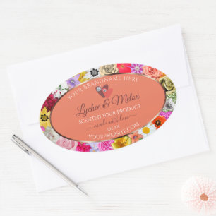 Farbige Labels für Blumenlachs mit Herz Ovaler Aufkleber