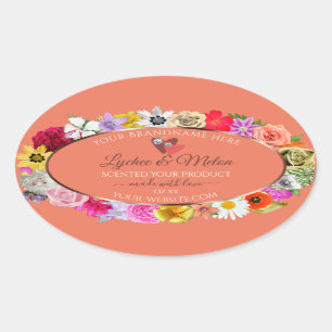 Farbige Labels für Blumenlachs mit Herz Ovaler Aufkleber