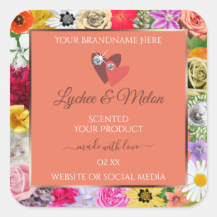 Farbige Labels für Blumenlachs mit Herz Quadratischer Aufkleber