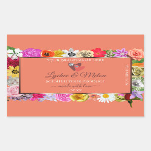 Farbige Labels für Blumenlachs mit Herz Rechteckiger Aufkleber