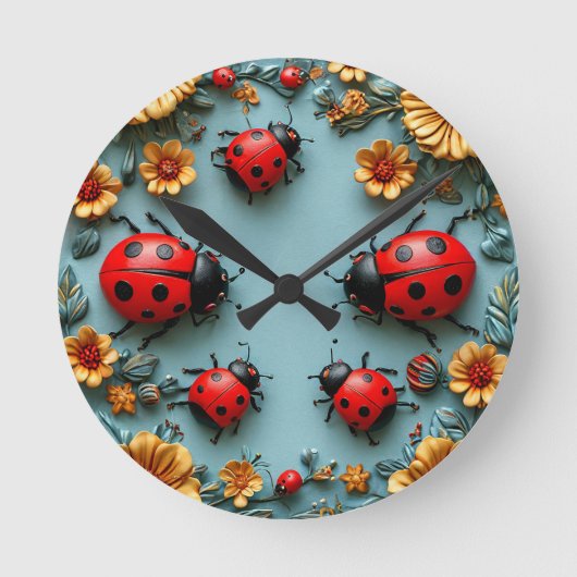 Farbige Ladybugs Runde Wanduhr (Vorderseite)