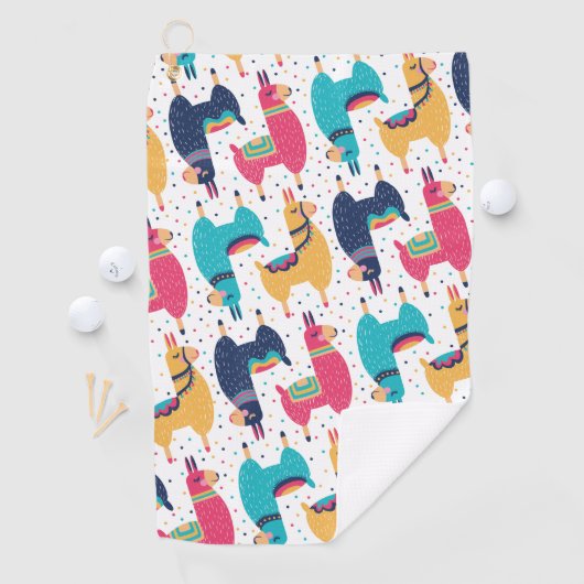 Farbige Lamas und Alpakas, handgezogen Golfhandtuch (Insitu)