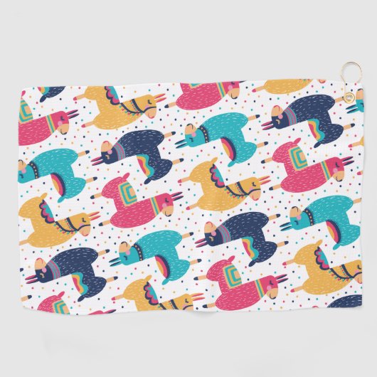 Farbige Lamas und Alpakas, handgezogen Golfhandtuch (Horizontal)