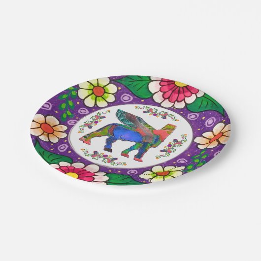 Farbige Lamassu-Blume Papierplatte Pappteller (Schrägansicht)