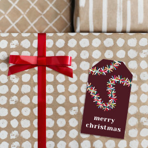 Farbige Lametta-Girlande Frohe Weihnachten Geschen Geschenkanhänger