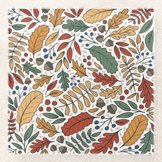 Farbige Leaf-Quadrat-Gestaltung im Herbst Glasuntersetzer (Vorderseite)