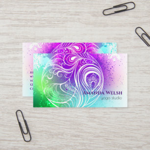 Farbige lebendige abstrakte Feder lila grün Visitenkarte