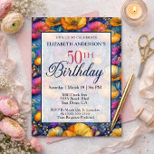 Farbige Lebendige Mohnblume 50. Geburtstag Einladung