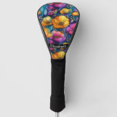 Farbige Lebendige Mohnblume Personalisiert Golf Headcover (Vorderseite)