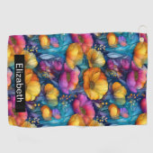 Farbige Lebendige Mohnblume Personalisiert Golfhandtuch (Horizontal)