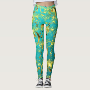 farbige Leggings elegante Noten Muster glänzend Tr