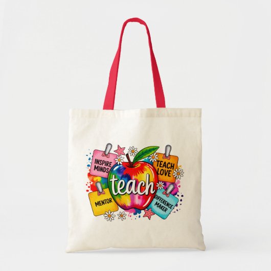 Farbige Lehrerin Regenbogen Apfel Lehrer-Tasche  Tragetasche (Vorne)