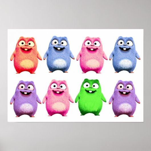 Farbige Lemminen und Grizzy Tabodi Kinder Poster (Vorne)