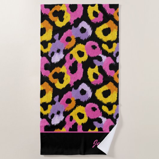 Farbige Leopard Print Retro Glam Mit Monogramm Nam Strandtuch (Vorderseite)