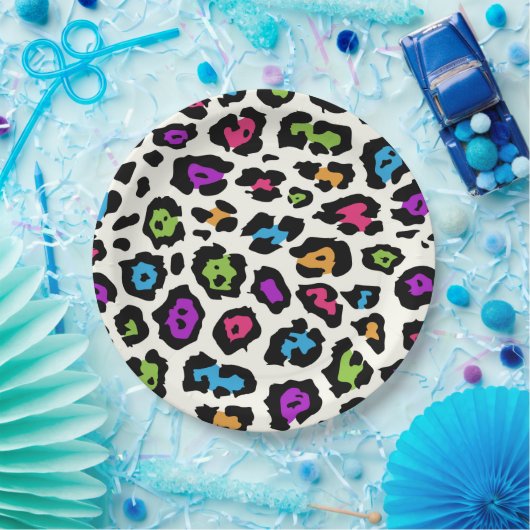 Farbige Leopardendrucke Pappteller (Party)