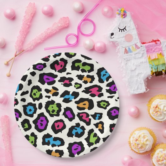 Farbige Leopardendrucke Pappteller (Party)