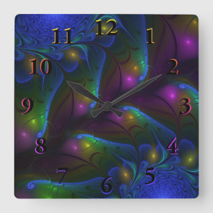 Farbige Leuchtende Abstrakte Moderne Trippy-Frakta Quadratische Wanduhr