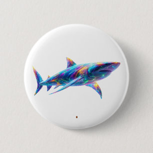 Farbige leuchtende Hai-Kunst – Neon-Ozean-Tier Button