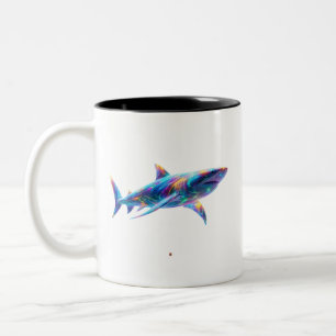 Farbige leuchtende Hai-Kunst – Neon-Ozean-Tier Zweifarbige Tasse