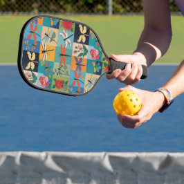 Farbige Libellen Und Rosen Patchwork Pickleball Schläger
