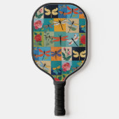 Farbige Libellen Und Rosen Patchwork Pickleball Schläger (Vorderseite)