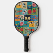 Farbige Libellen Und Rosen Patchwork Pickleball Schläger (Rückseite)