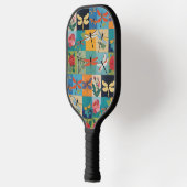 Farbige Libellen Und Rosen Patchwork Pickleball Schläger (Links)