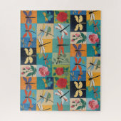 Farbige Libellen und Rosen Patchwork Puzzle (Vertikal)