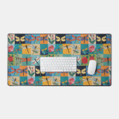 Farbige Libellen und Rosen Patchwork Schreibtischunterlage (Tastatur & Maus)