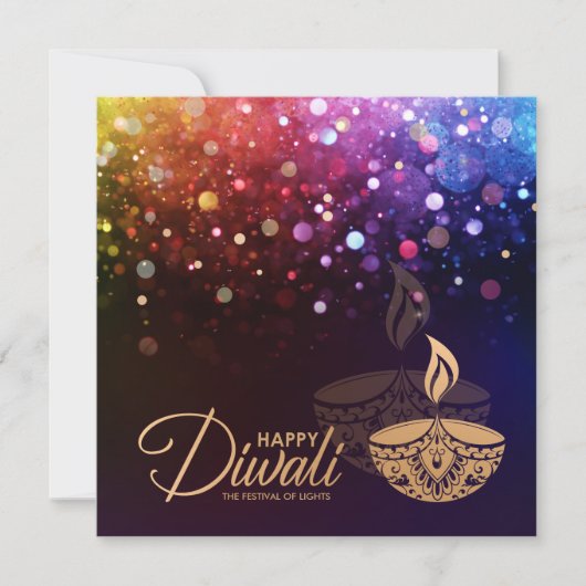 Farbige Lichter Happy Diwali Card Karte (Vorderseite)