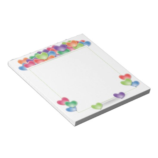 Farbige Liebe Herzblasen Rahmen Notizblock (angewinkelt)