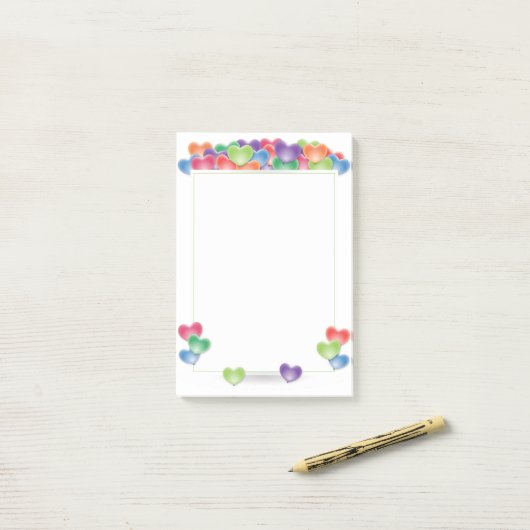 Farbige Liebe Herzblasen Rahmen Post-it Klebezettel (Auf Schreibtisch)