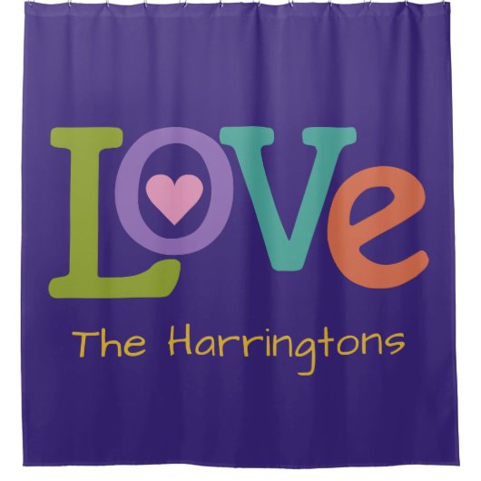 Farbige Liebe individuelle Name Duschvorhang (Vorderseite)