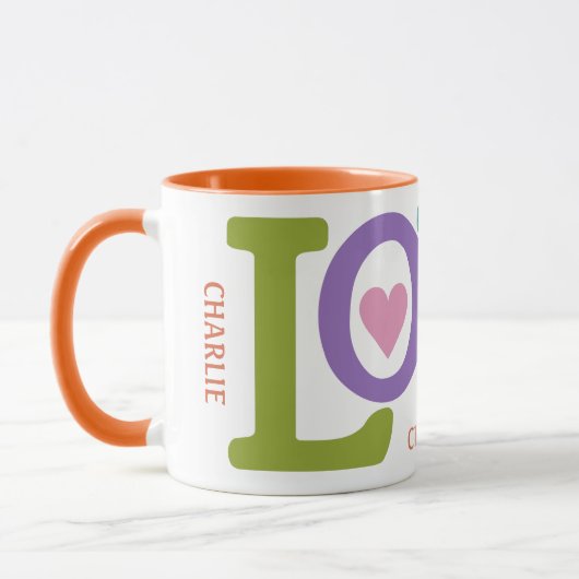 Farbige Liebe individuelle Name Tasse (Links)