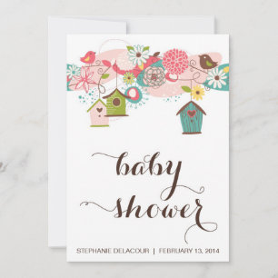 Farbige Liebesvögel und Vogelhäuser Baby Shower Einladung