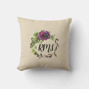 Farbige Lila Blume Kränze Monogramm Kissen