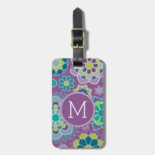 Farbige Lila Blumenmuster, benutzerdefinierte Mono Gepäckanhänger (Vorderseite vertikal)