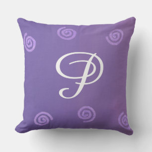 Farbige Lila Lavendel-Wirbel Monogram-Pilze Kissen