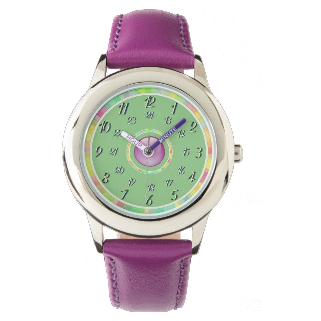 Farbige Lila rosa grüne Uhr (Vorderseite)